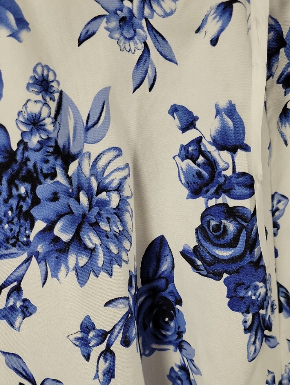 White Midi Dress with Blue Floral Print and Sweetheart Bodice - Picture 6 of 7